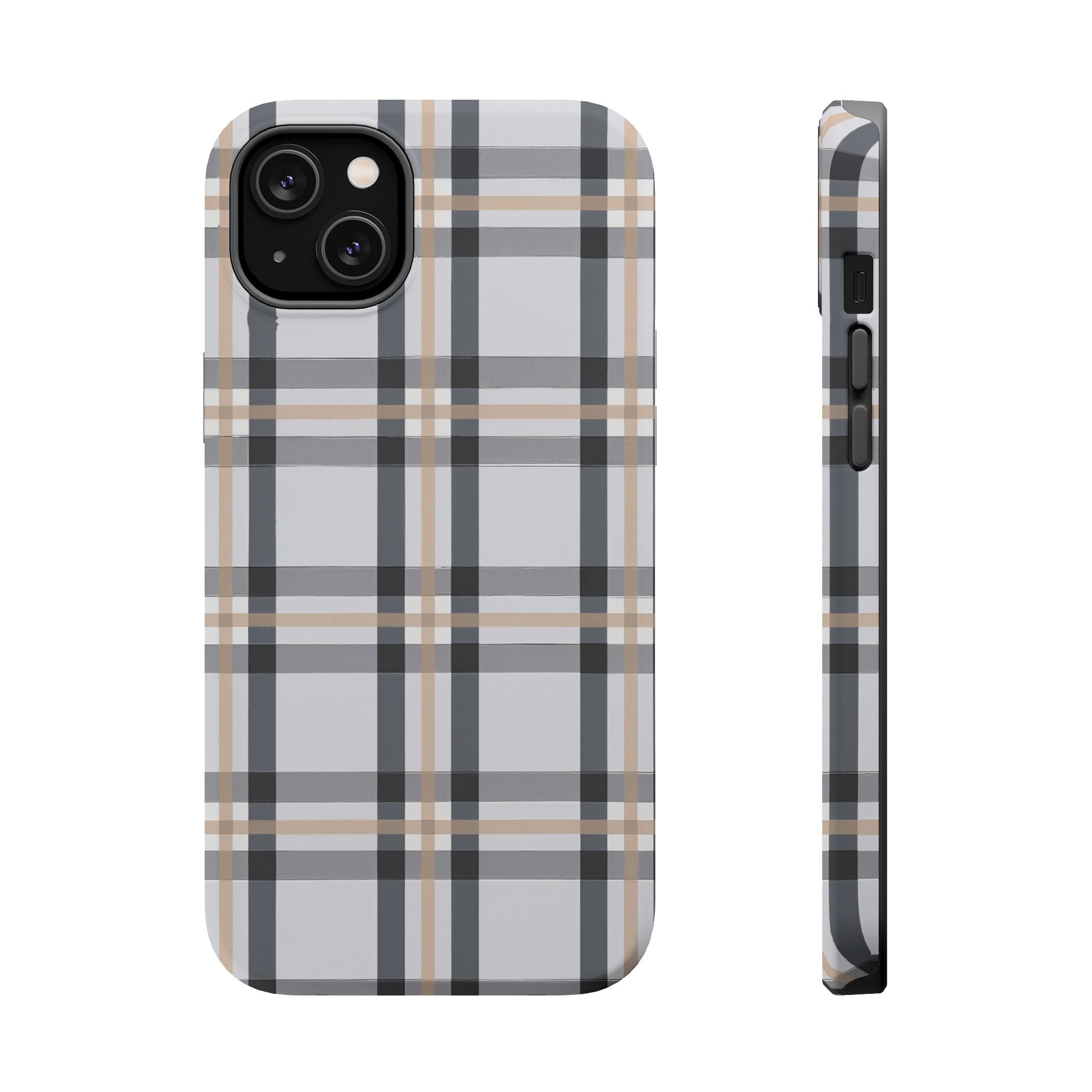 Plaid Magnetic Impact-Resistant Phone Case — Grey & Tan Classic Pattern