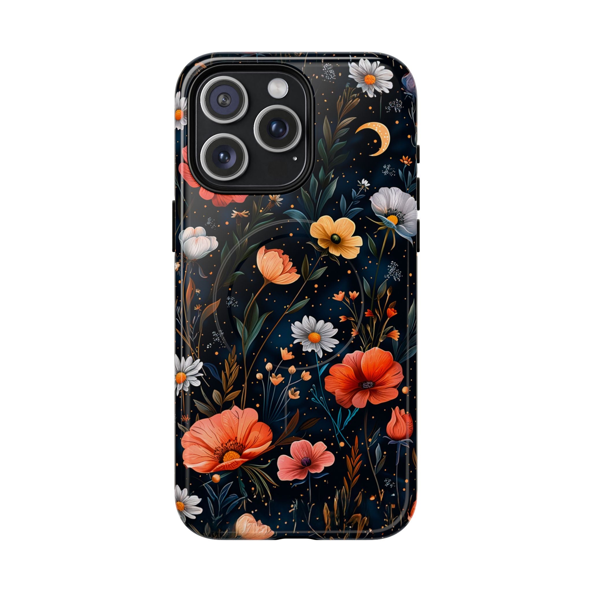 Magnetic Tough Case — Dark Floral Meadow with Moon & Daisies