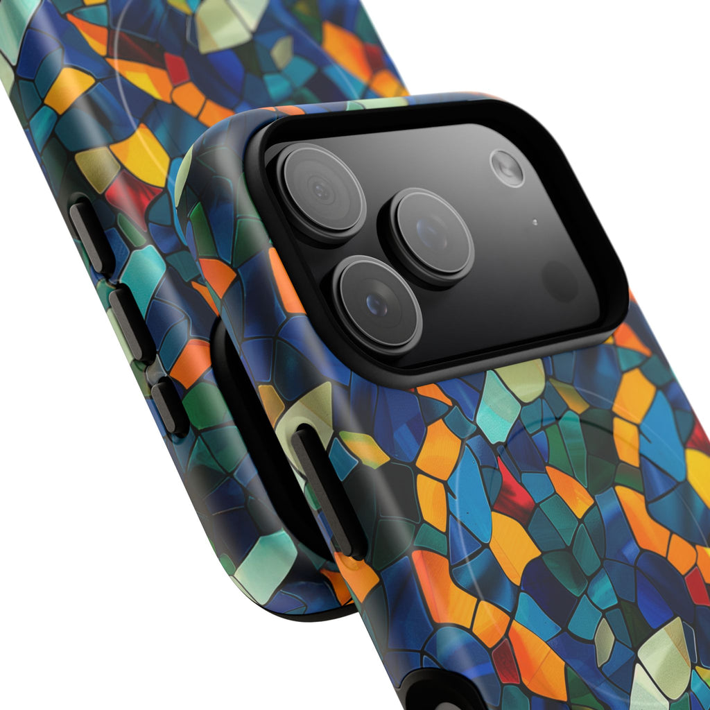 Stained Glass Mosaic Tough Magnetic Phone Case — Vibrant Abstract Protective Cover