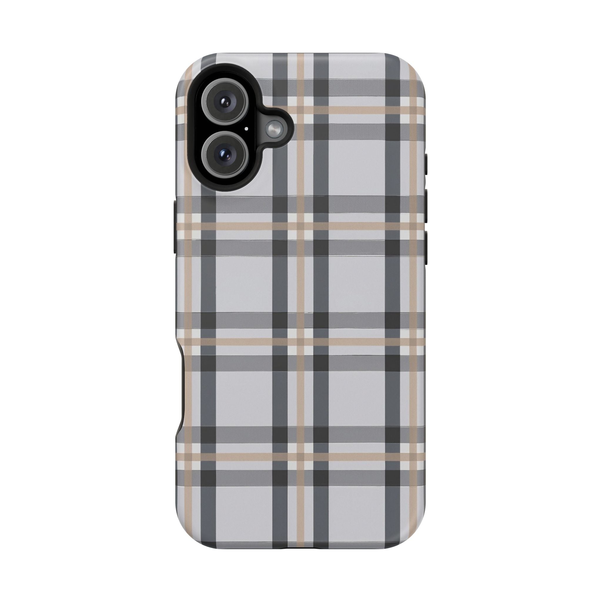 Plaid Magnetic Impact-Resistant Phone Case — Grey & Tan Classic Pattern
