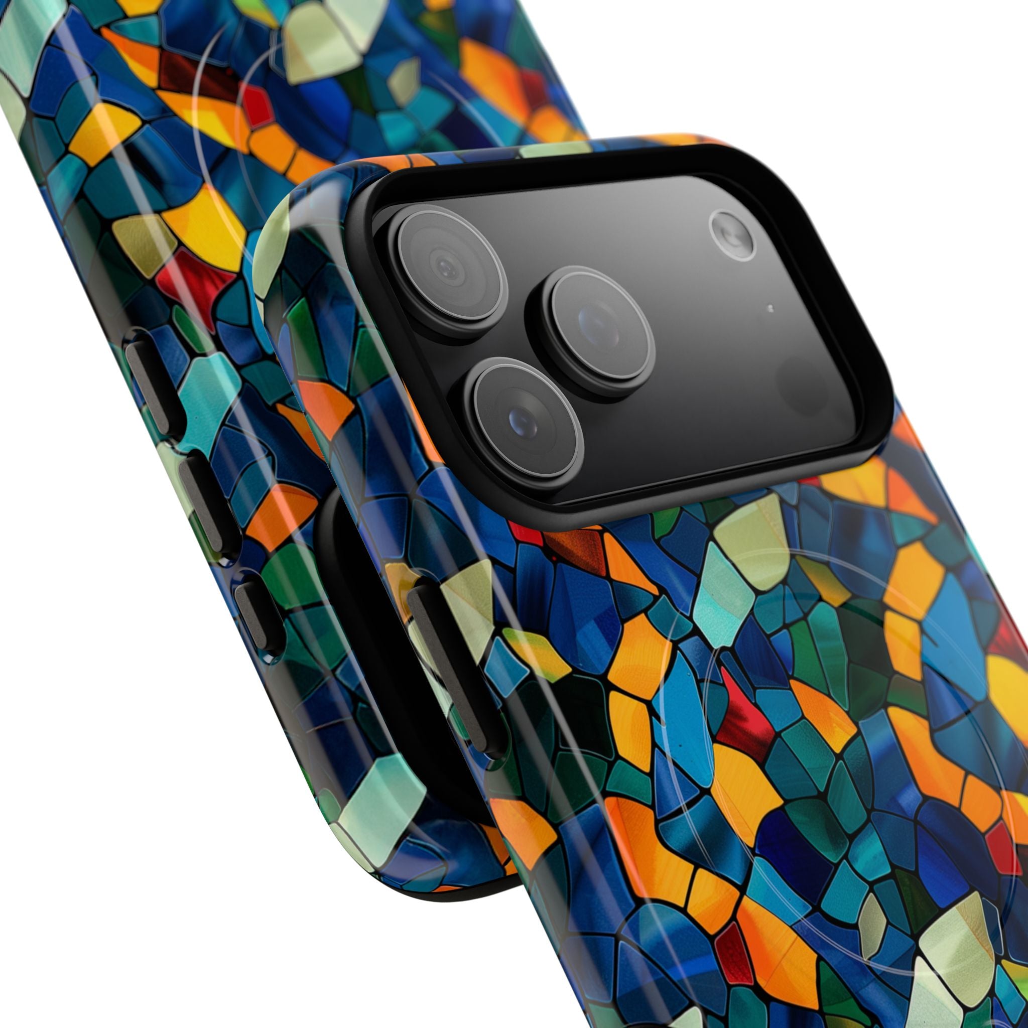 Stained Glass Mosaic Tough Magnetic Phone Case — Vibrant Abstract Protective Cover