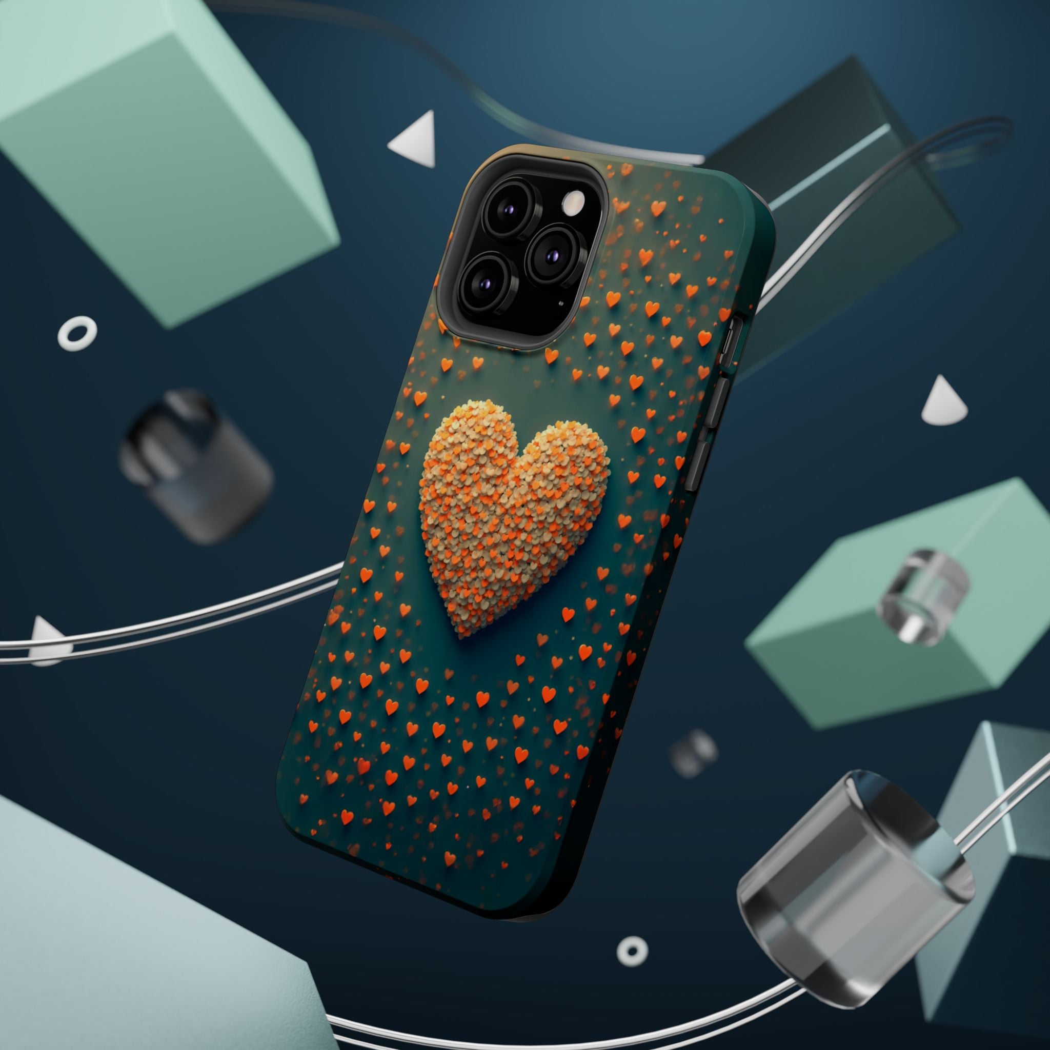 Magnetic Impact-Resistant Phone Case — Textured Heart Confetti Design