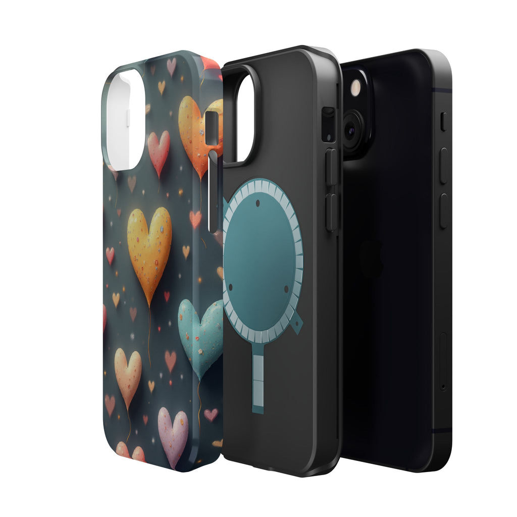 Magnetic Impact-Resistant Phone Case — Colorful Floating Heart Design