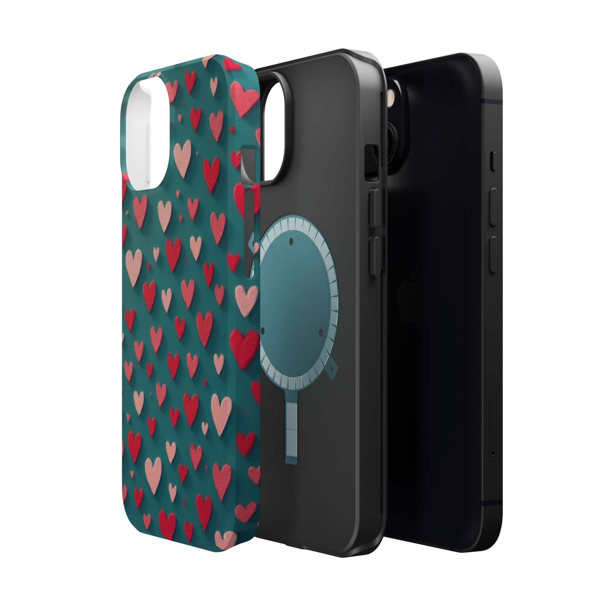 Magnetic Impact-Resistant Phone Case — Teal Love Hearts Pattern