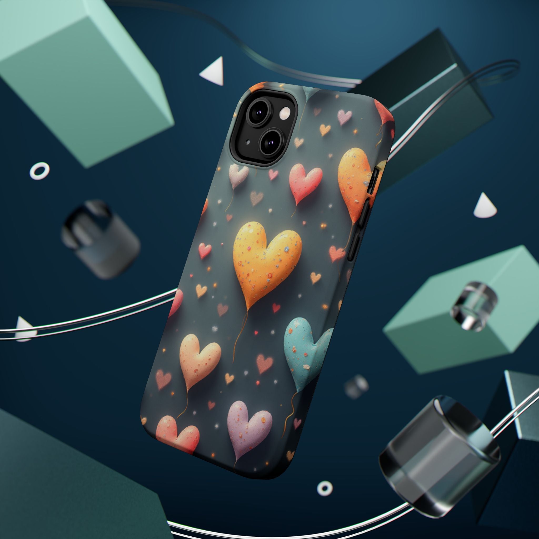 Magnetic Impact-Resistant Phone Case — Colorful Floating Heart Design