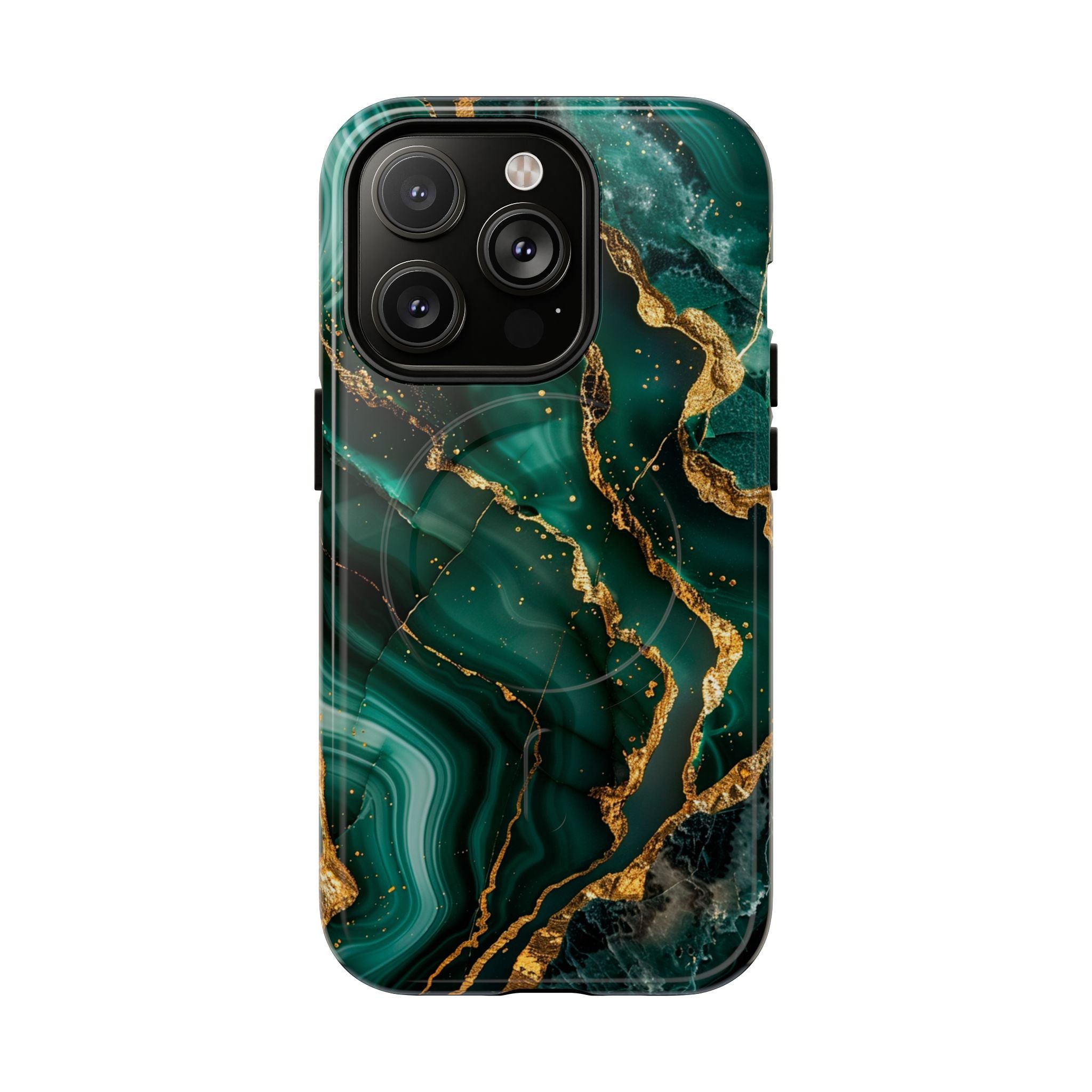 Green Marble Magnetic Phone Case — Emerald & Gold Abstract Tough Case