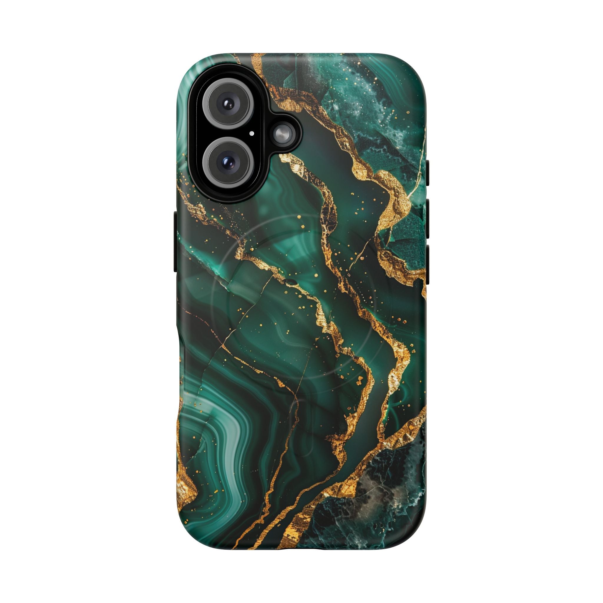 Green Marble Magnetic Phone Case — Emerald & Gold Abstract Tough Case
