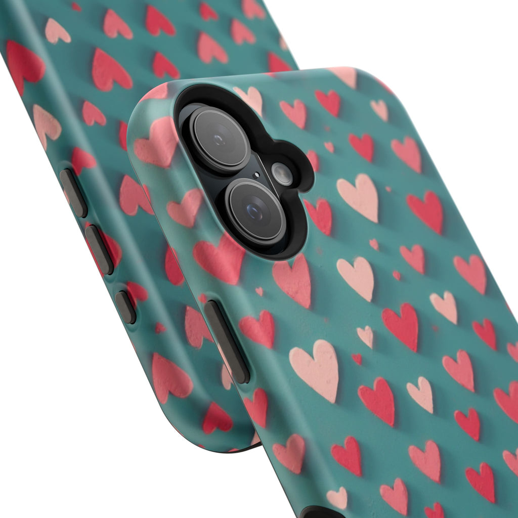 Magnetic Impact-Resistant Phone Case — Teal Love Hearts Pattern