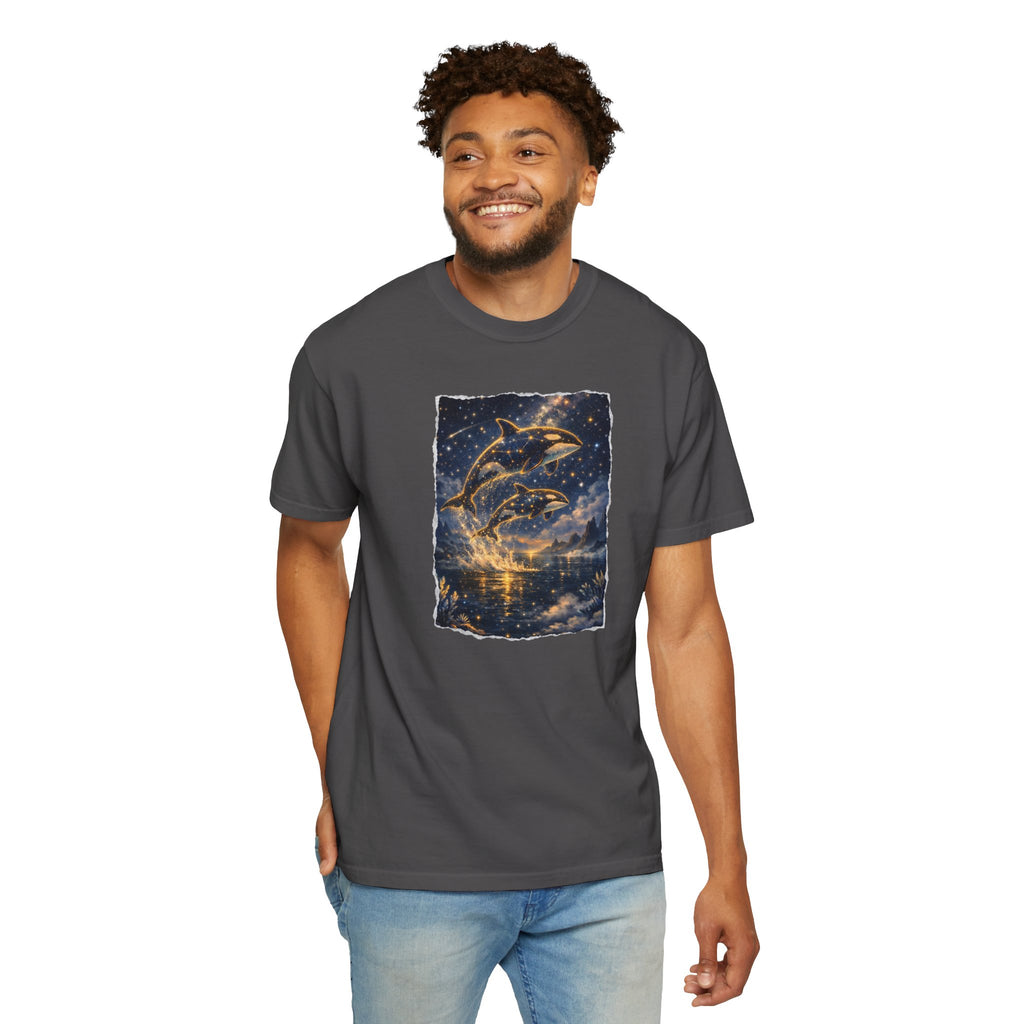 Dolphins T-Shirt — Glowing Night Sky Ocean Dolphins Tee