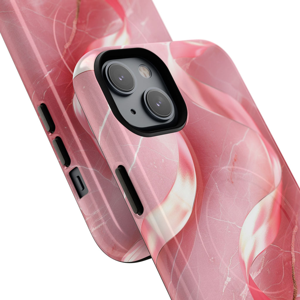 Pink Marble Tough Magnetic Phone Case — Abstract Rose Swirl Magnetic iPhone Cover