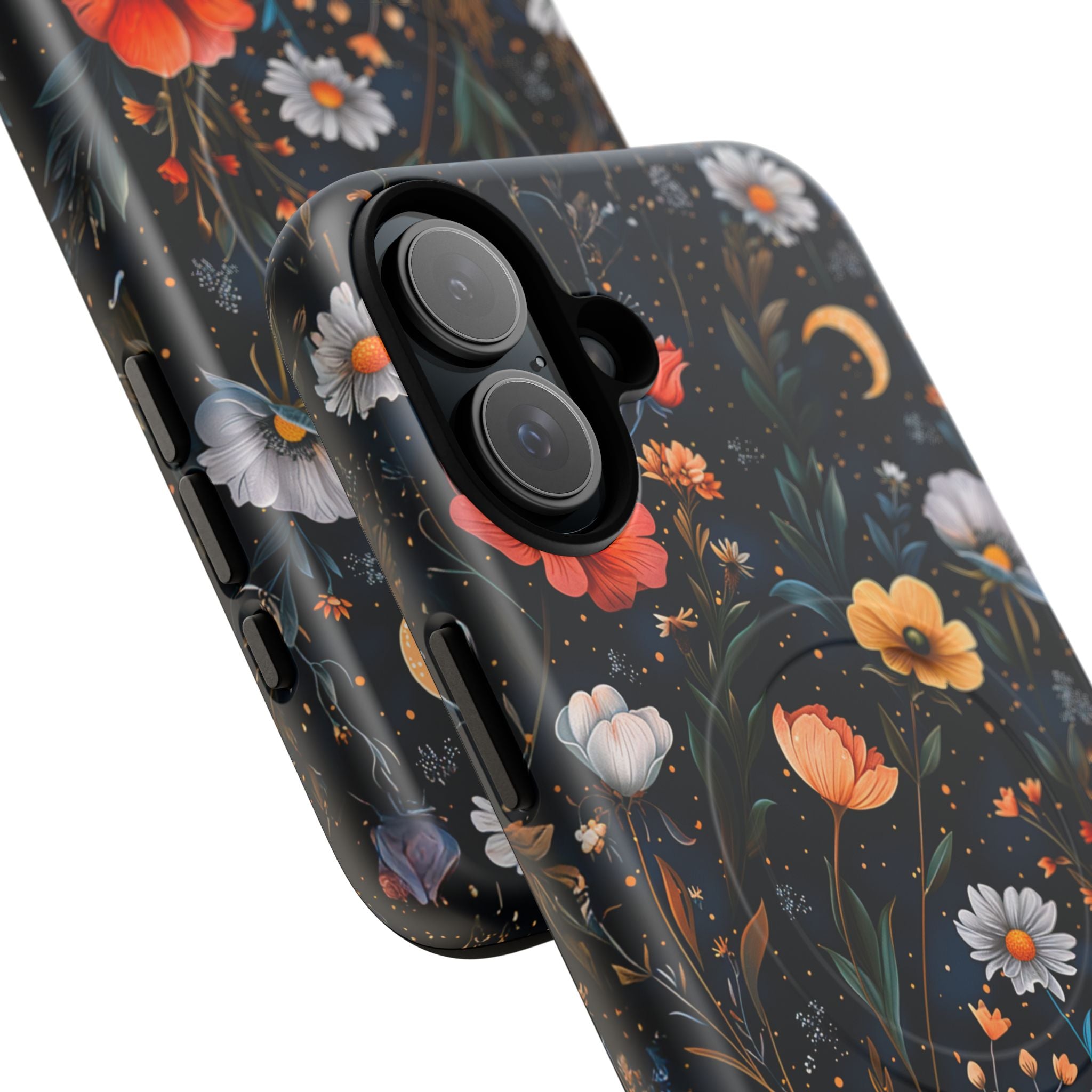 Magnetic Tough Case — Dark Floral Meadow with Moon & Daisies