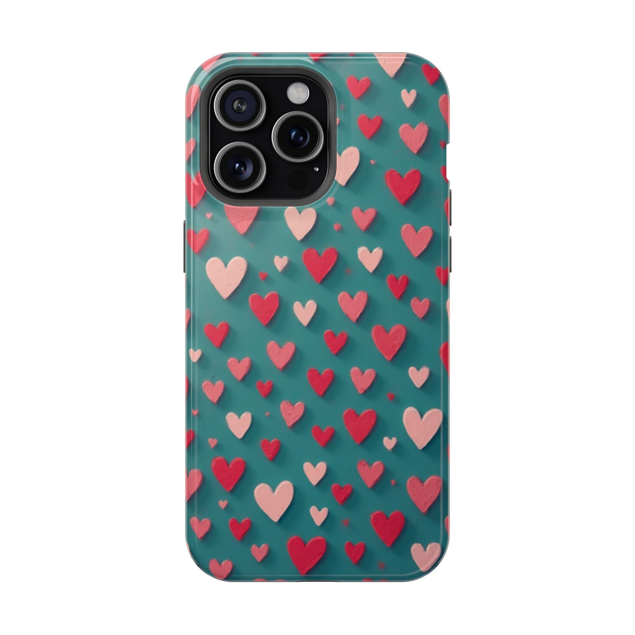 Magnetic Impact-Resistant Phone Case — Teal Love Hearts Pattern