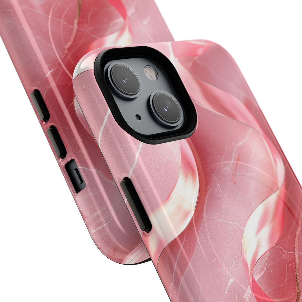Pink Marble Tough Magnetic Phone Case — Abstract Rose Swirl Magnetic iPhone Cover