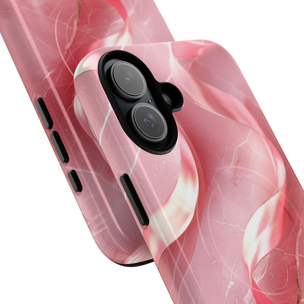 Pink Marble Tough Magnetic Phone Case — Abstract Rose Swirl Magnetic iPhone Cover
