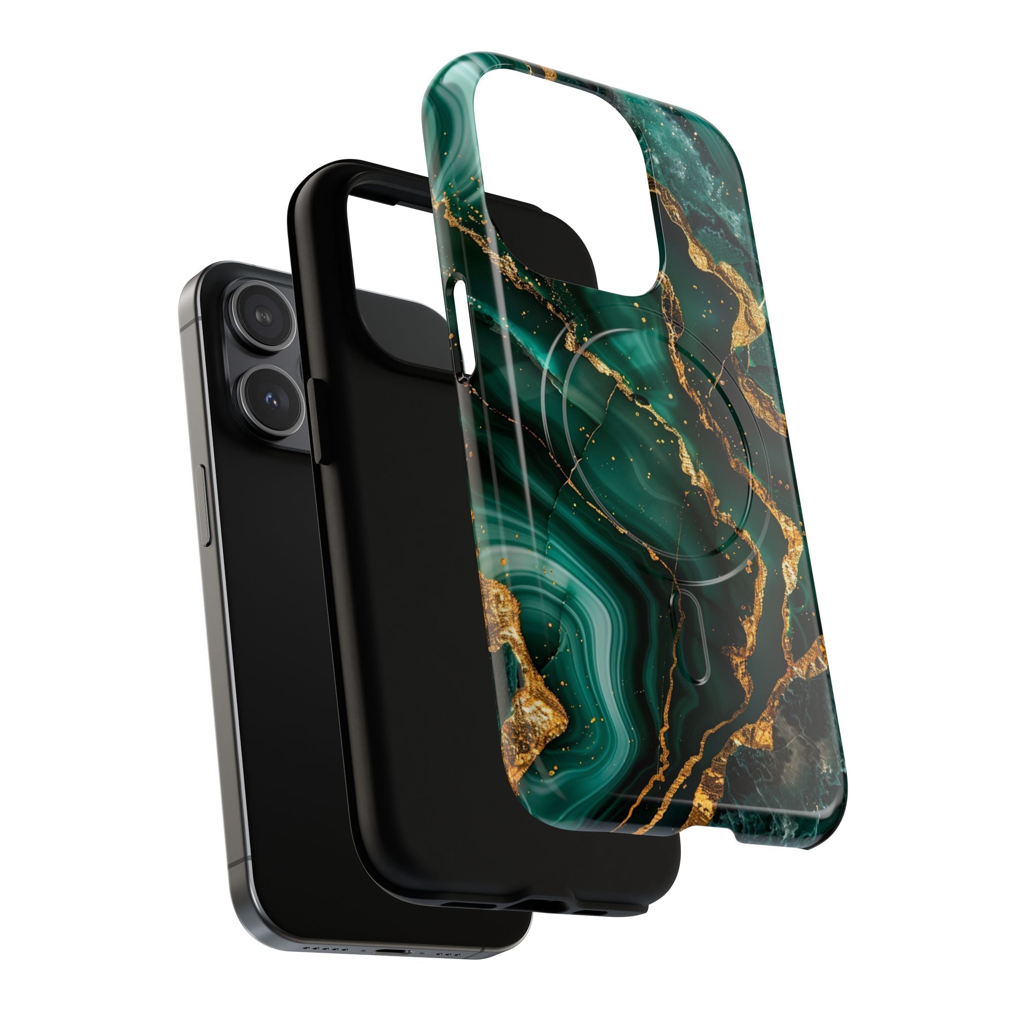 Green Marble Magnetic Phone Case — Emerald & Gold Abstract Tough Case