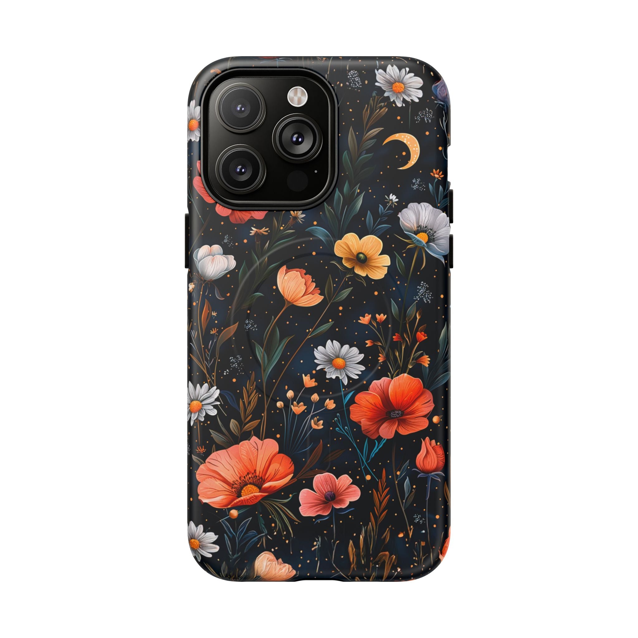 Magnetic Tough Case — Dark Floral Meadow with Moon & Daisies