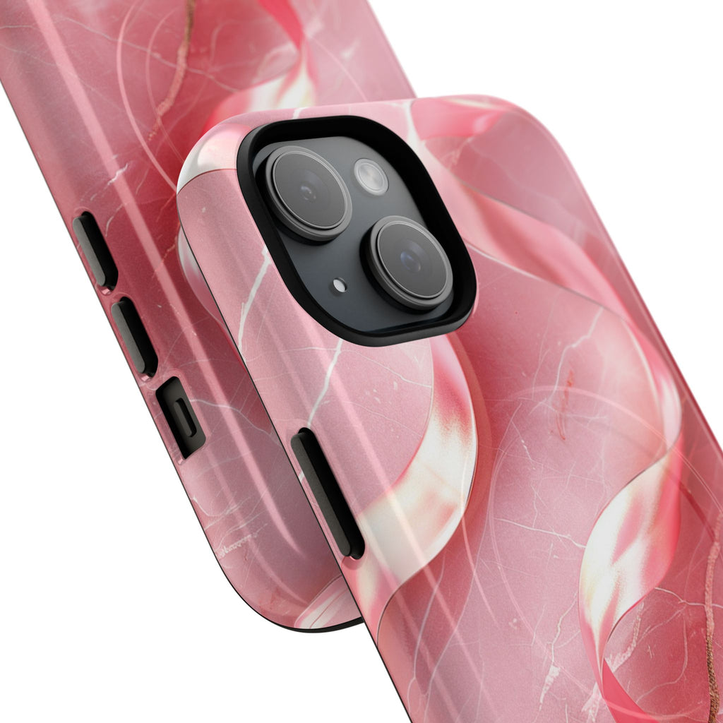 Pink Marble Tough Magnetic Phone Case — Abstract Rose Swirl Magnetic iPhone Cover