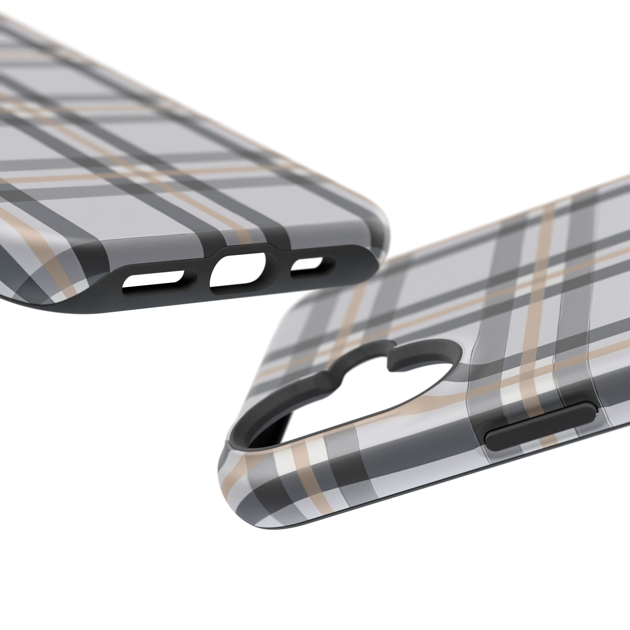 Plaid Magnetic Impact-Resistant Phone Case — Grey & Tan Classic Pattern