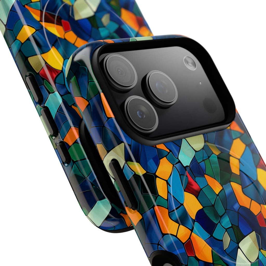 Stained Glass Mosaic Tough Magnetic Phone Case — Vibrant Abstract Protective Cover