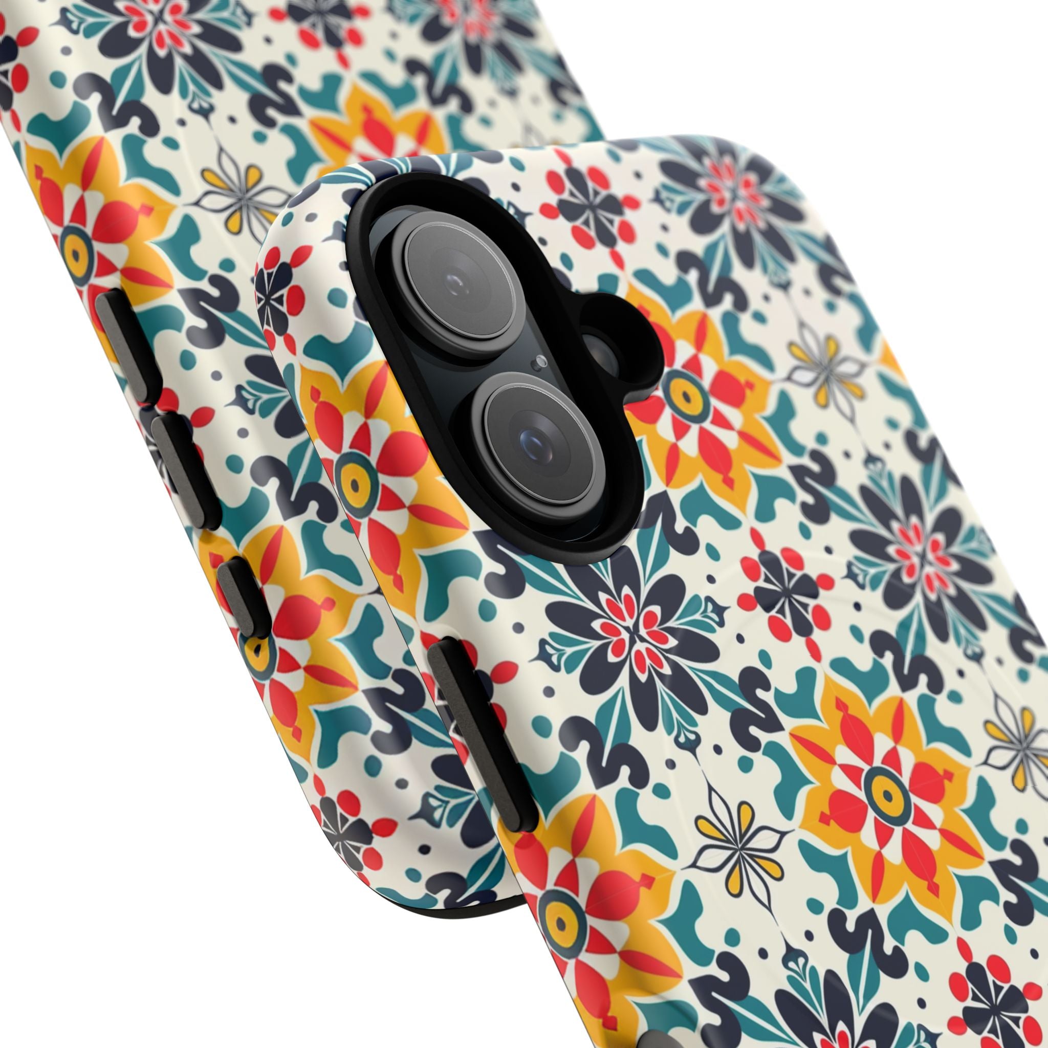Floral Mosaic Tough Magnetic Phone Case — Colorful Boho Protective Cover