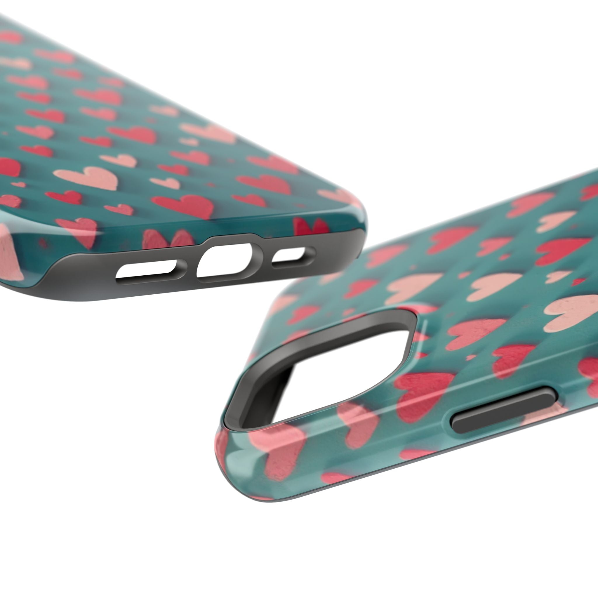 Magnetic Impact-Resistant Phone Case — Teal Love Hearts Pattern