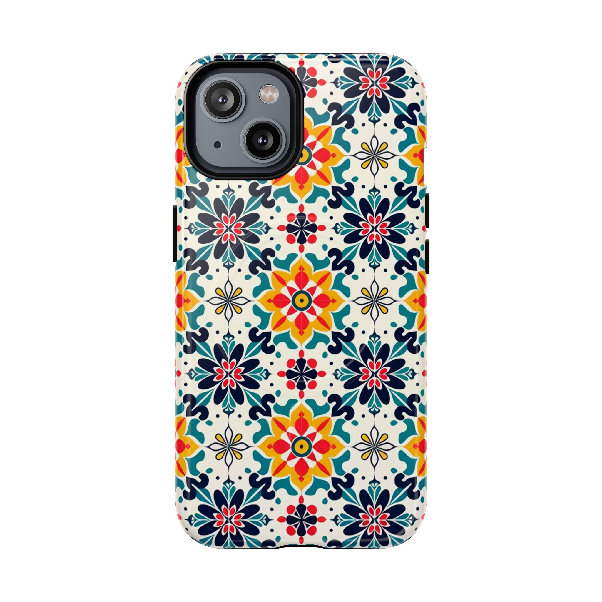 Floral Mosaic Tough Magnetic Phone Case — Colorful Boho Protective Cover