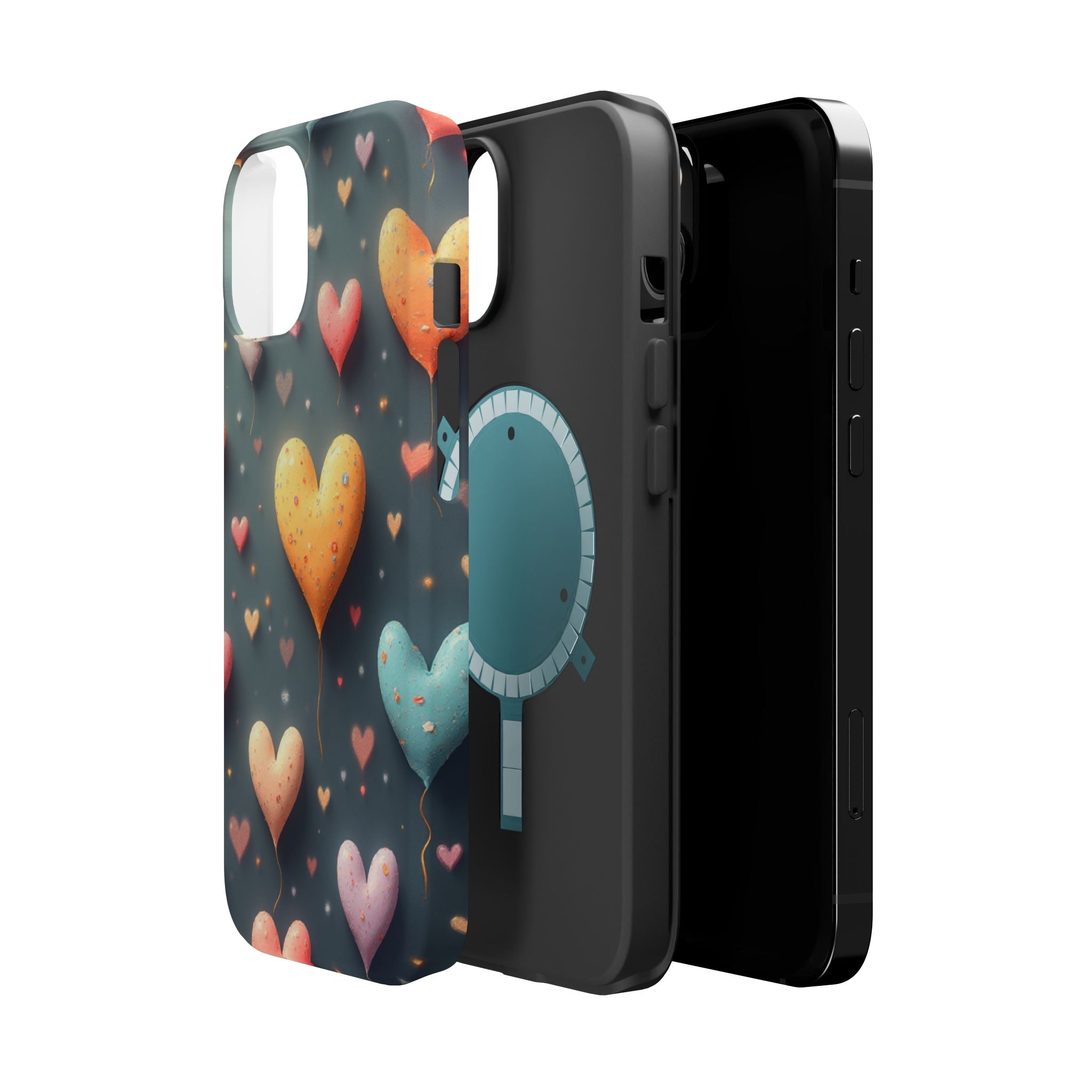 Magnetic Impact-Resistant Phone Case — Colorful Floating Heart Design