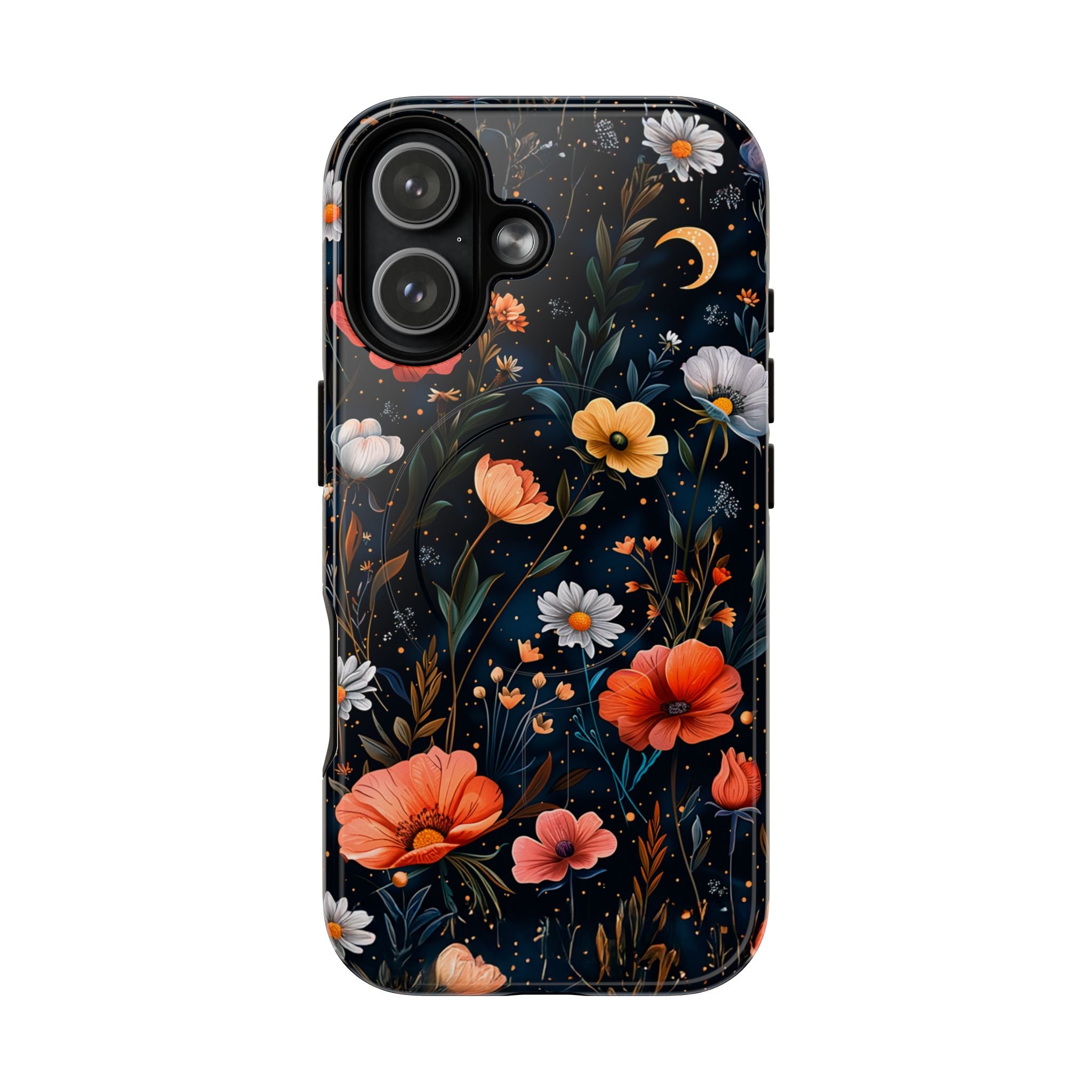 Magnetic Tough Case — Dark Floral Meadow with Moon & Daisies