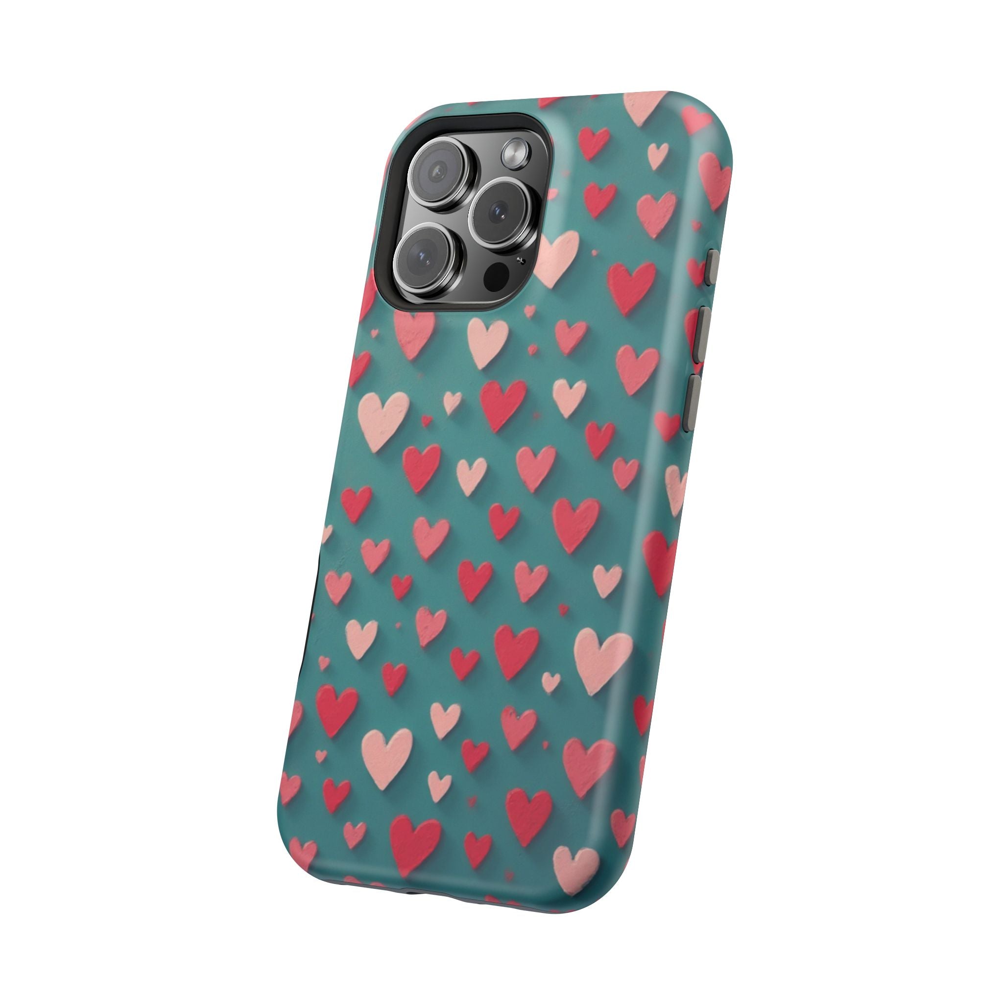 Magnetic Impact-Resistant Phone Case — Teal Love Hearts Pattern