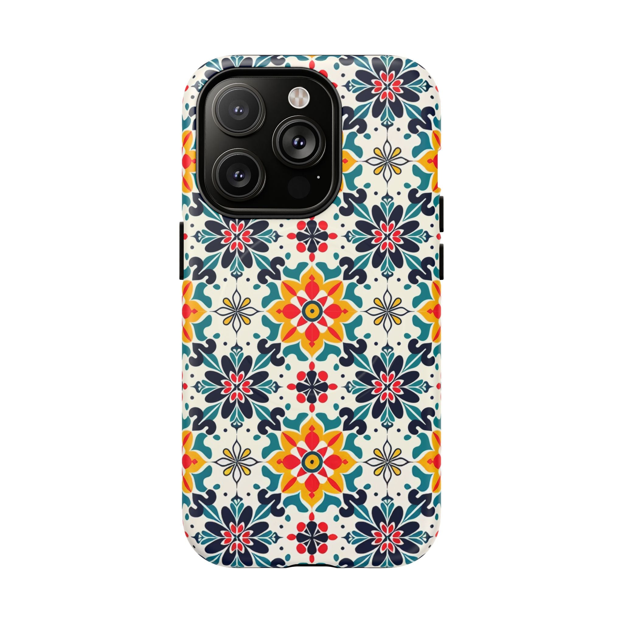 Floral Mosaic Tough Magnetic Phone Case — Colorful Boho Protective Cover