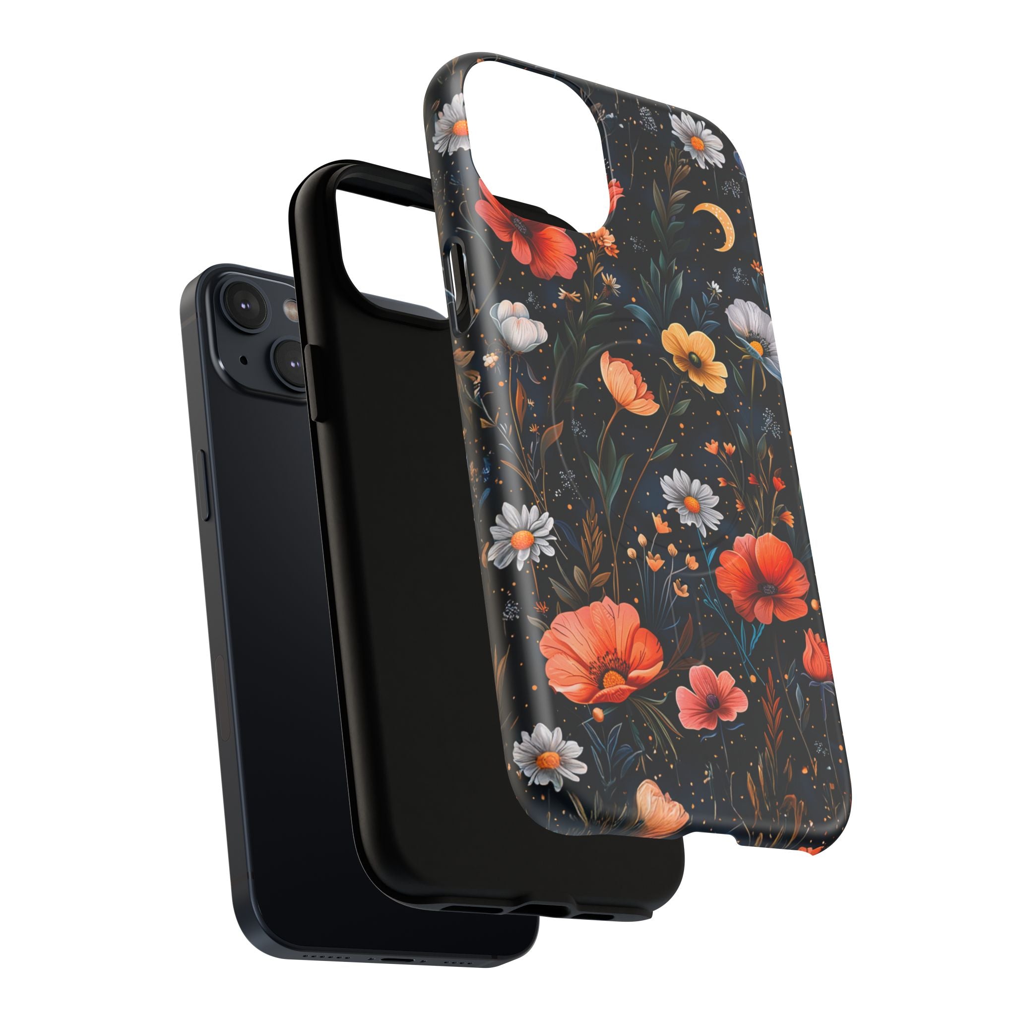 Magnetic Tough Case — Dark Floral Meadow with Moon & Daisies