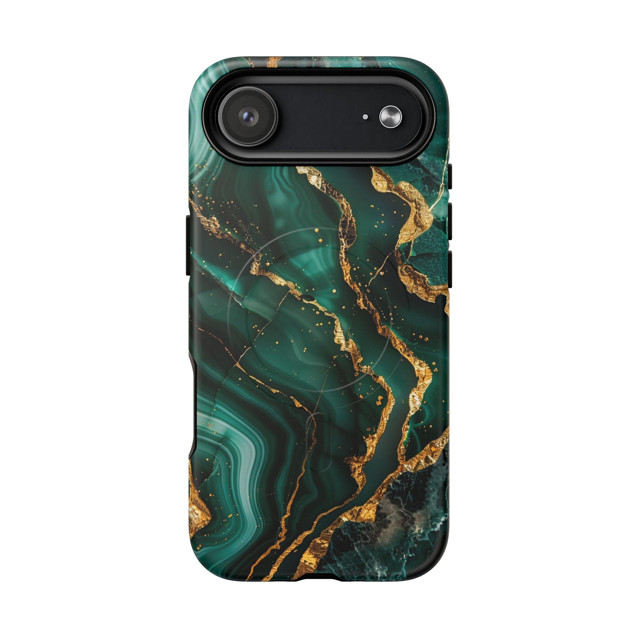 Green Marble Magnetic Phone Case — Emerald & Gold Abstract Tough Case