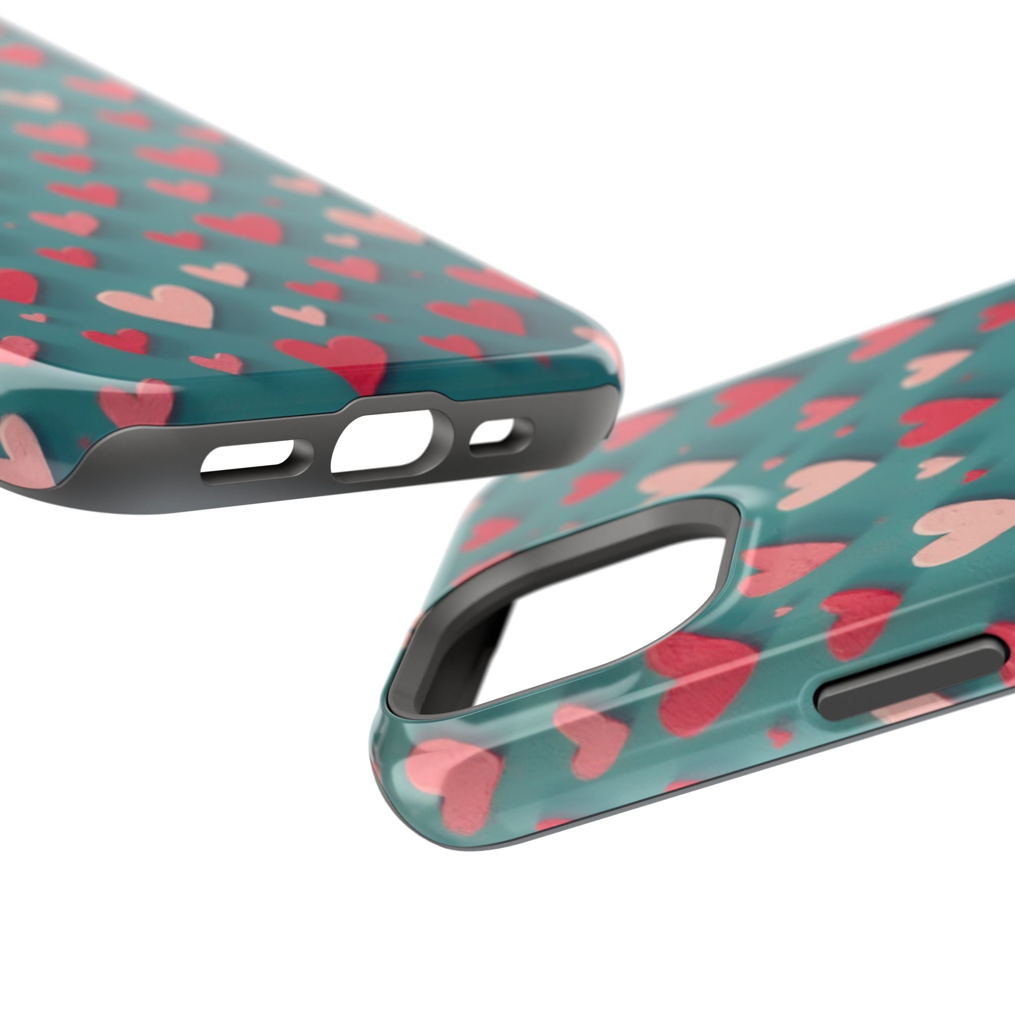 Magnetic Impact-Resistant Phone Case — Teal Love Hearts Pattern