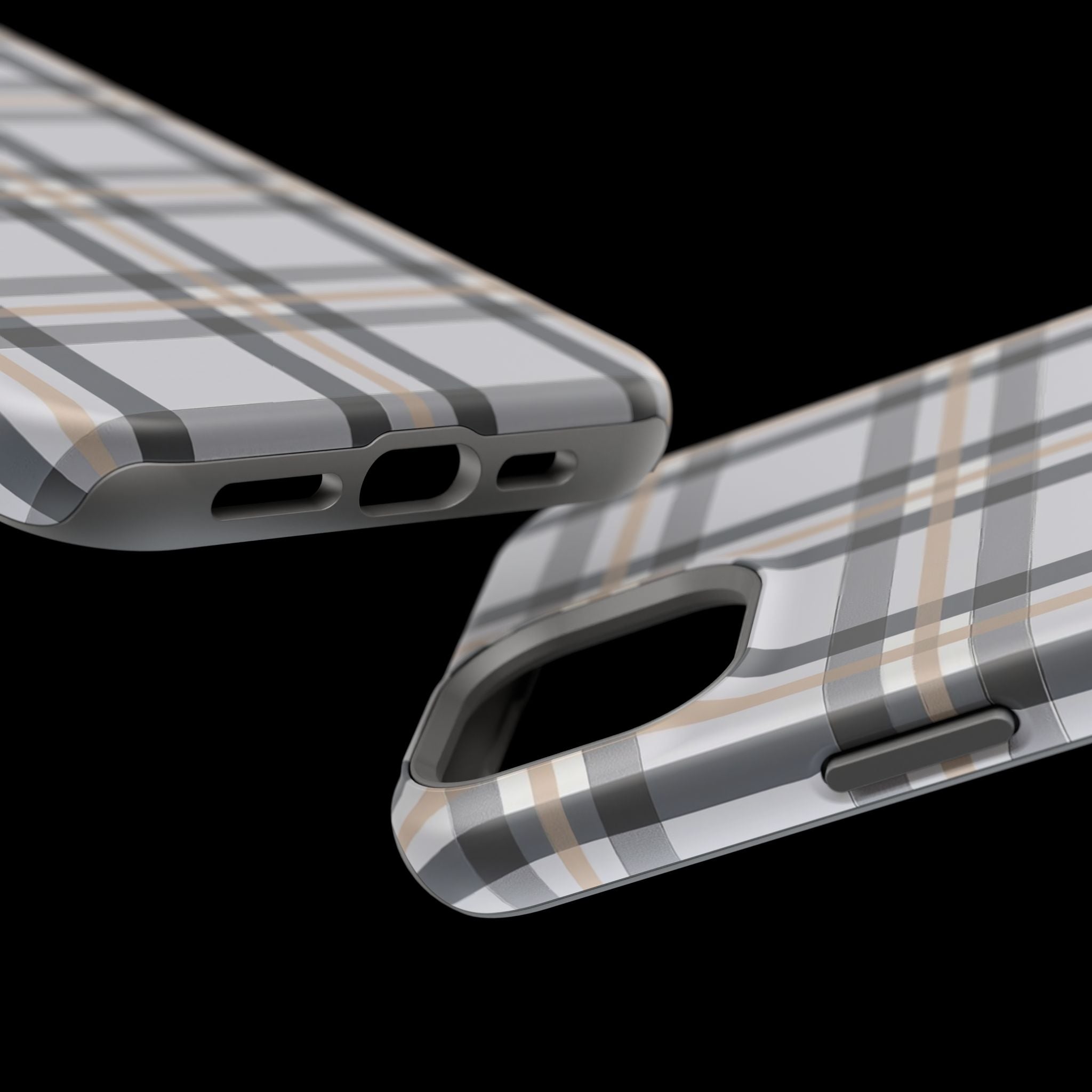 Plaid Magnetic Impact-Resistant Phone Case — Grey & Tan Classic Pattern
