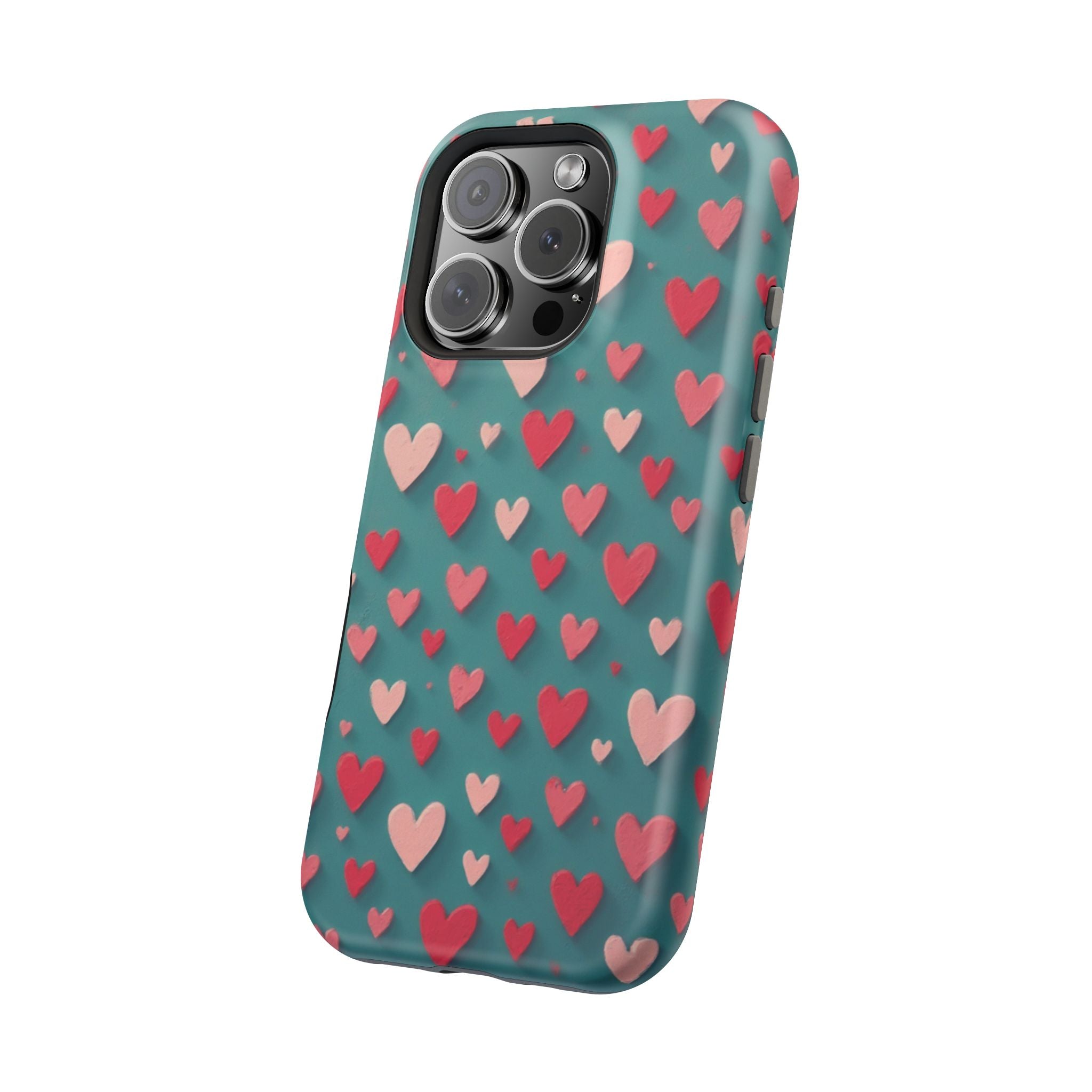 Magnetic Impact-Resistant Phone Case — Teal Love Hearts Pattern