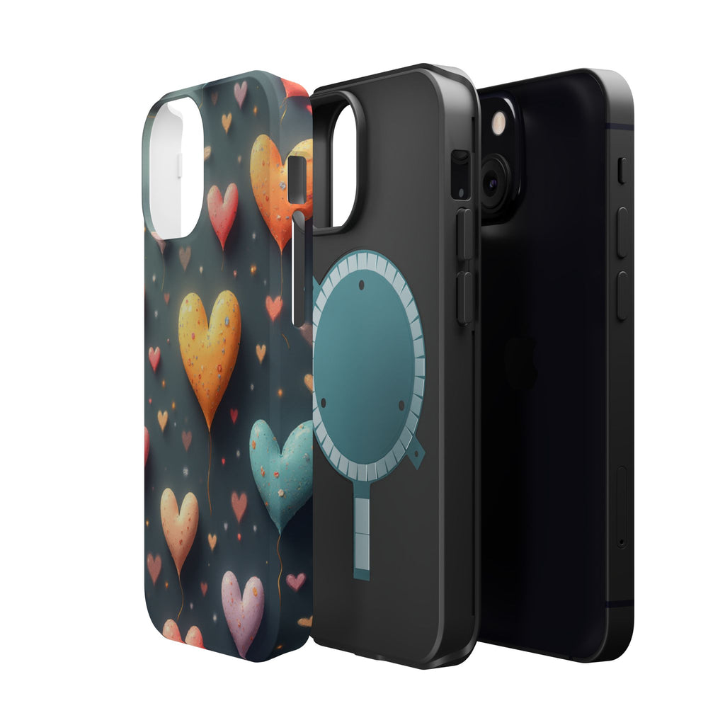 Magnetic Impact-Resistant Phone Case — Colorful Floating Heart Design