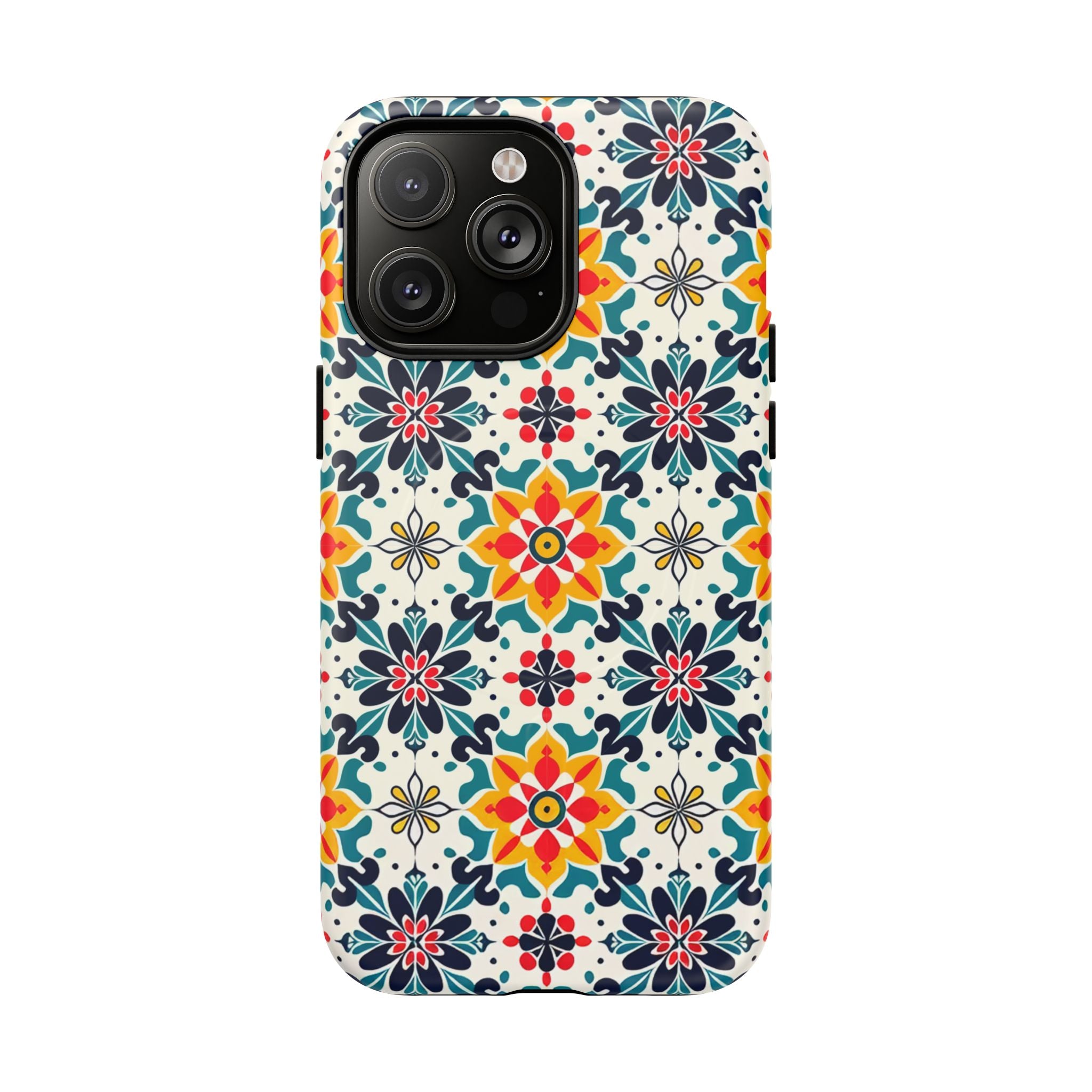 Floral Mosaic Tough Magnetic Phone Case — Colorful Boho Protective Cover