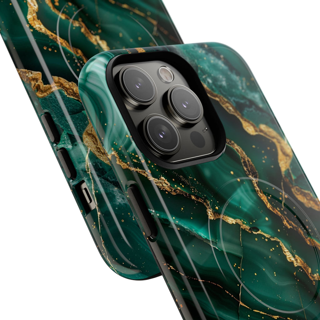 Green Marble Magnetic Phone Case — Emerald & Gold Abstract Tough Case