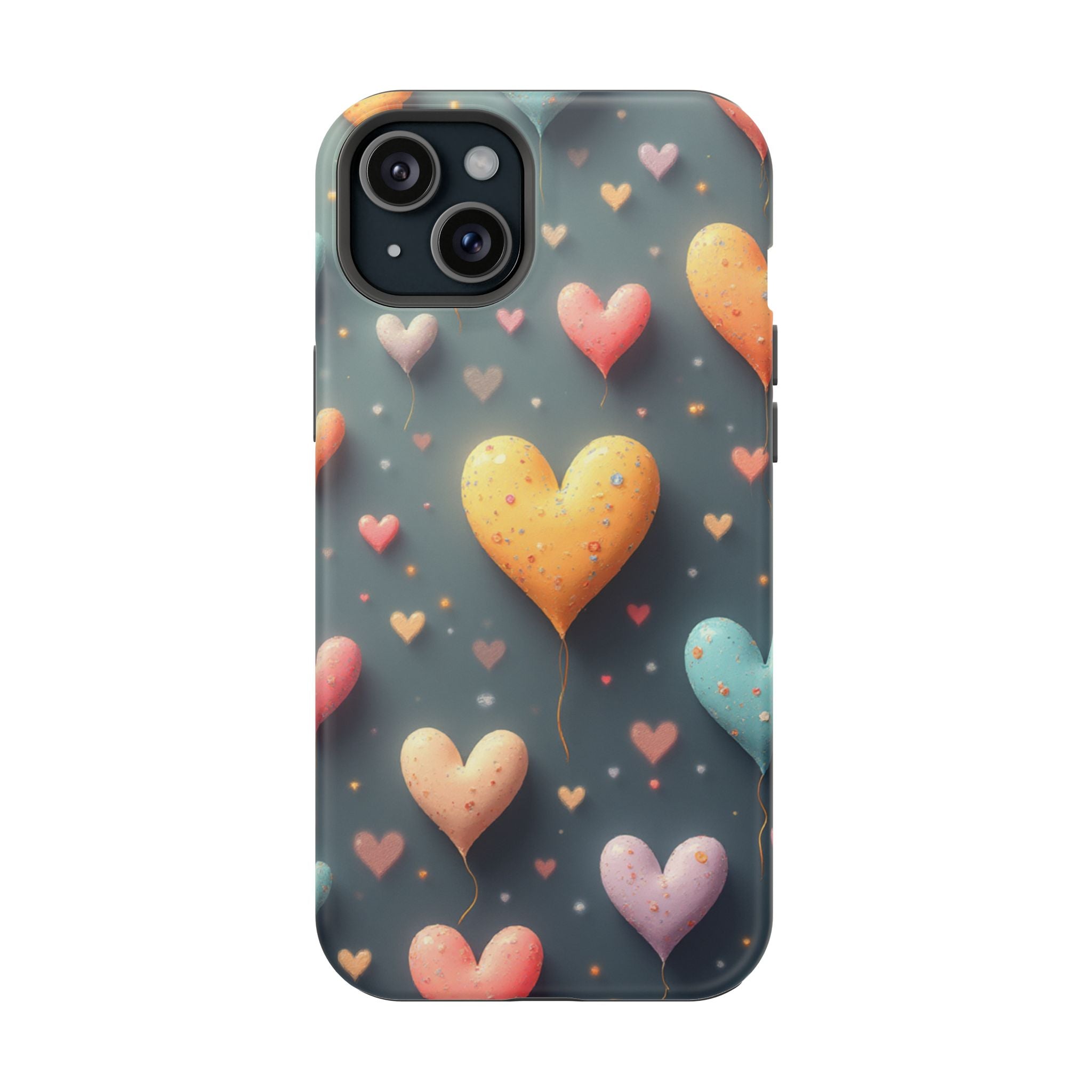 Magnetic Impact-Resistant Phone Case — Colorful Floating Heart Design