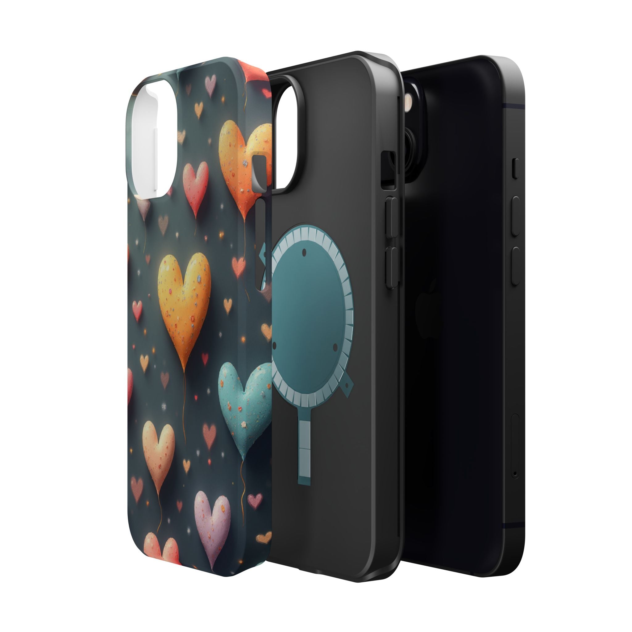 Magnetic Impact-Resistant Phone Case — Colorful Floating Heart Design