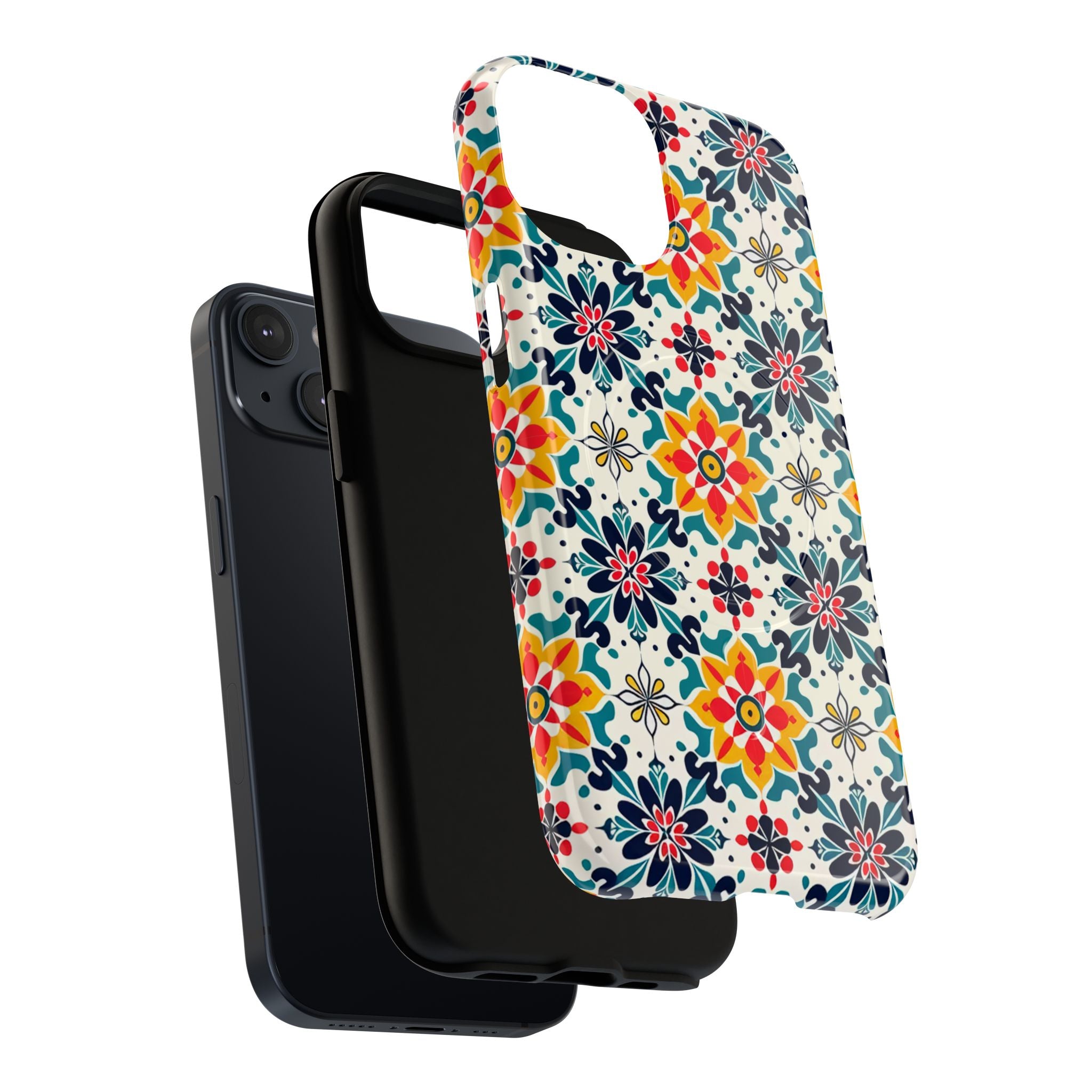 Floral Mosaic Tough Magnetic Phone Case — Colorful Boho Protective Cover