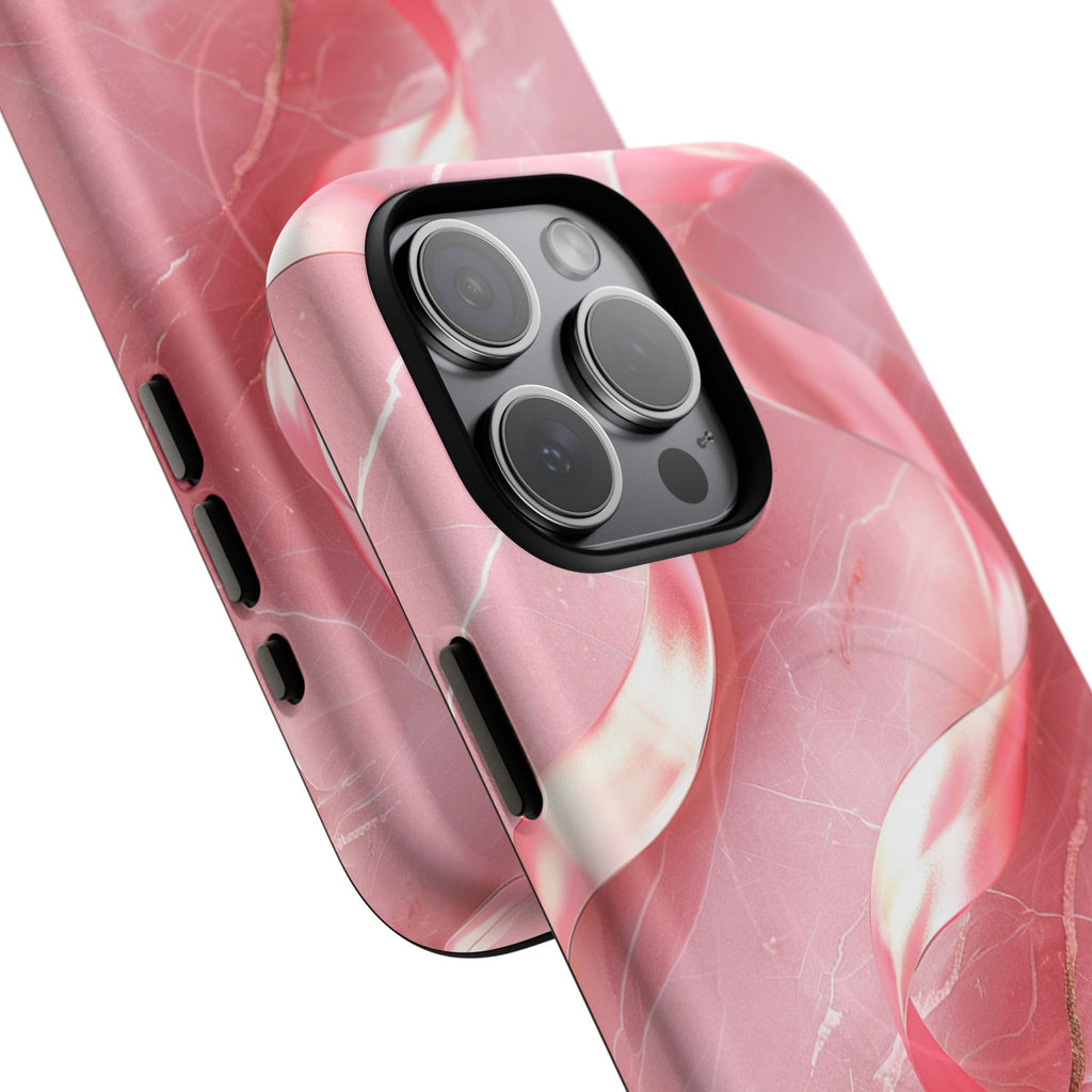 Pink Marble Tough Magnetic Phone Case — Abstract Rose Swirl Magnetic iPhone Cover