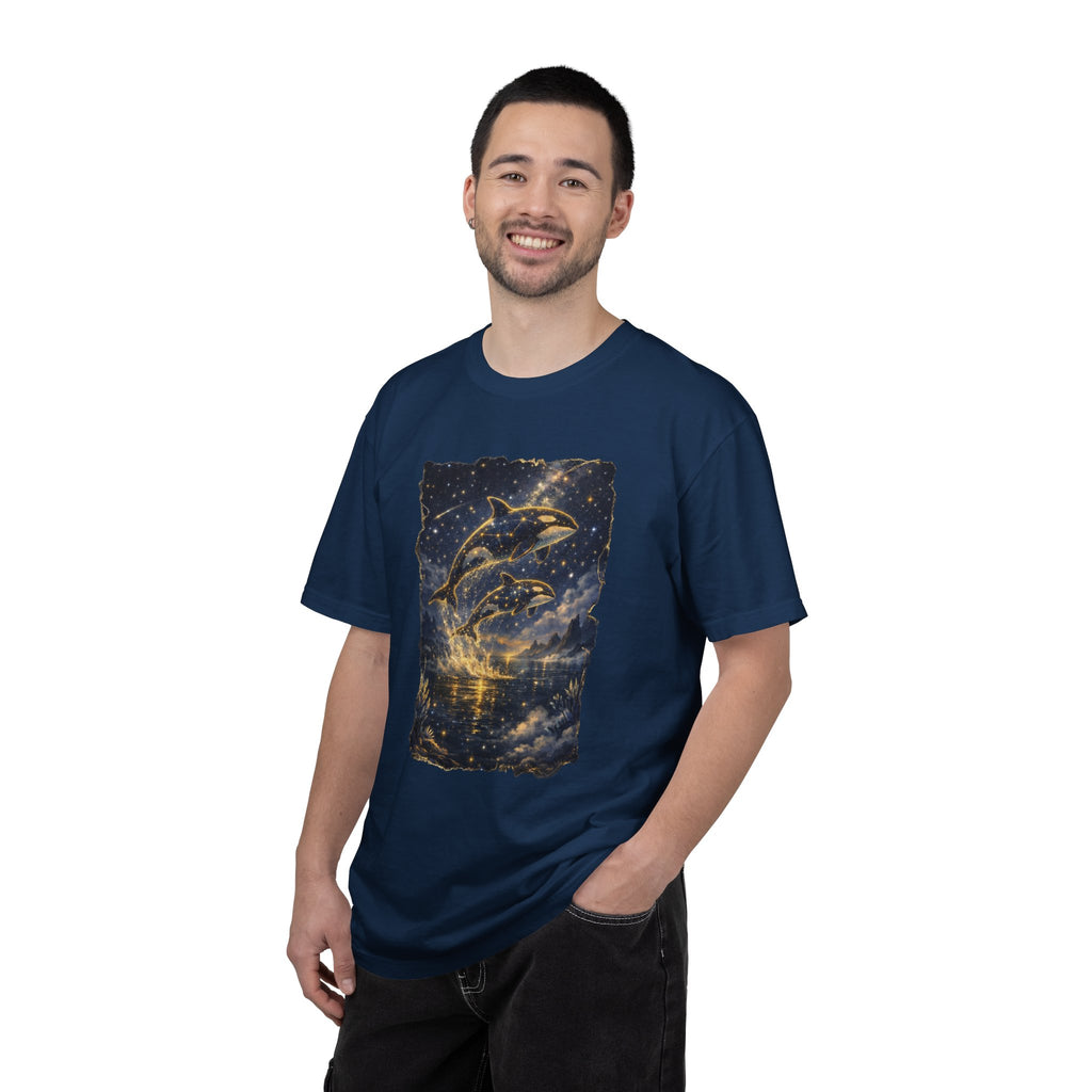 Orca Night Sky T-Shirt — Jumping Whales Moonlight Graphic Tee