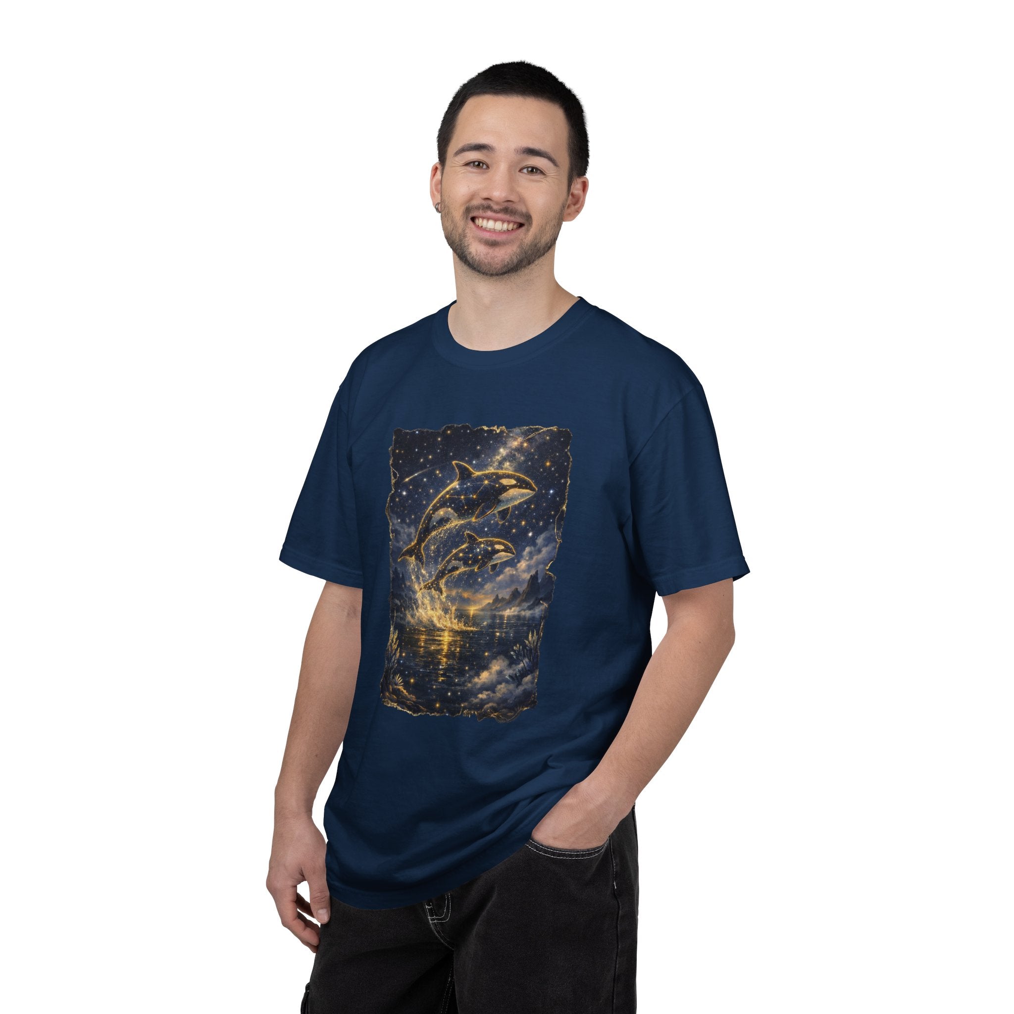 Orca Night Sky T-Shirt — Jumping Whales Moonlight Graphic Tee