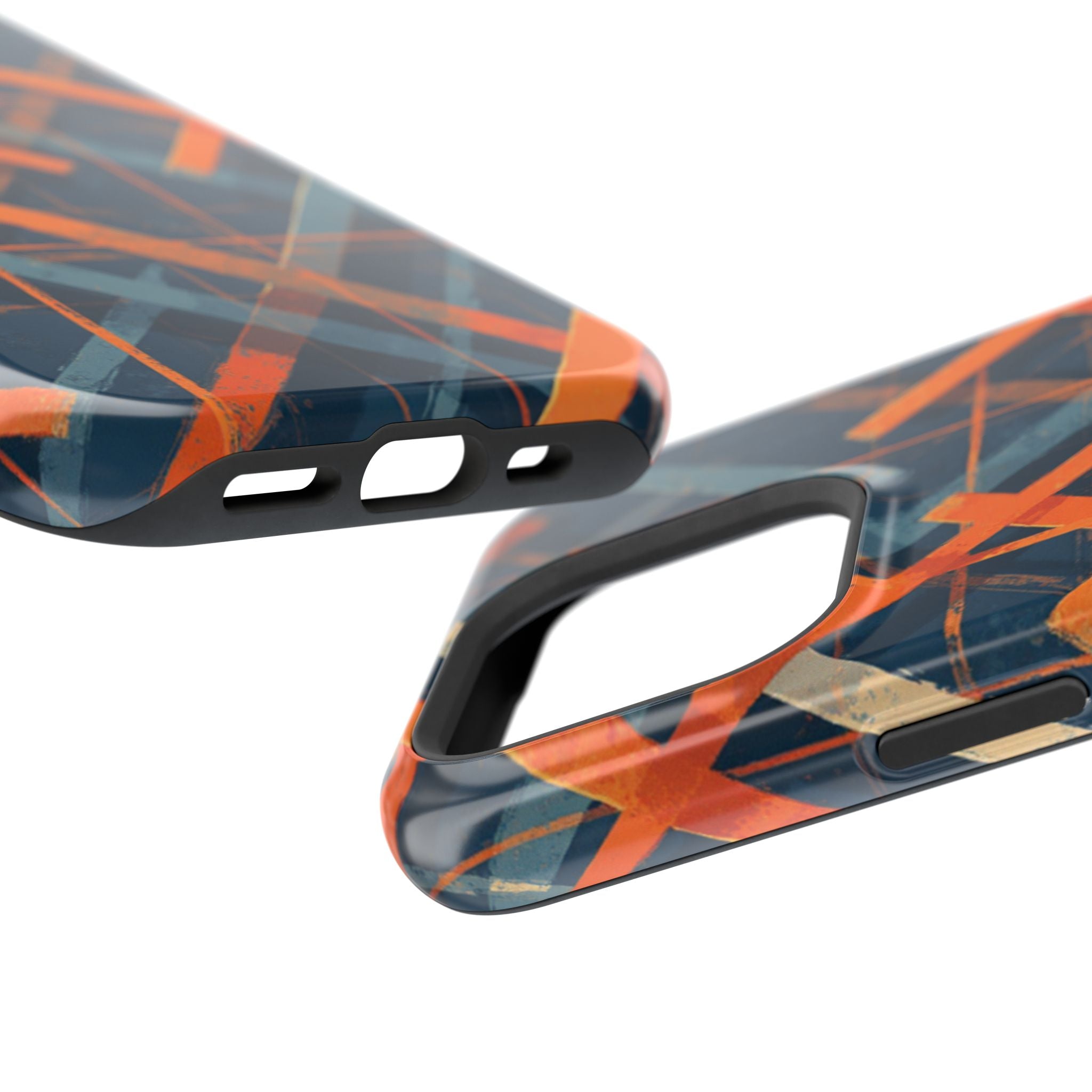 Magnetic Impact-Resistant Phone Case — Geometric Orange & Navy Plaid