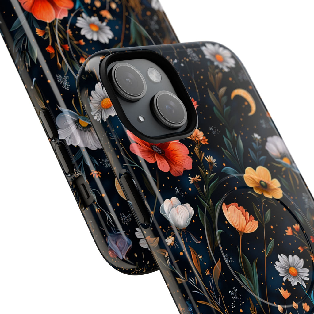 Magnetic Tough Case — Dark Floral Meadow with Moon & Daisies