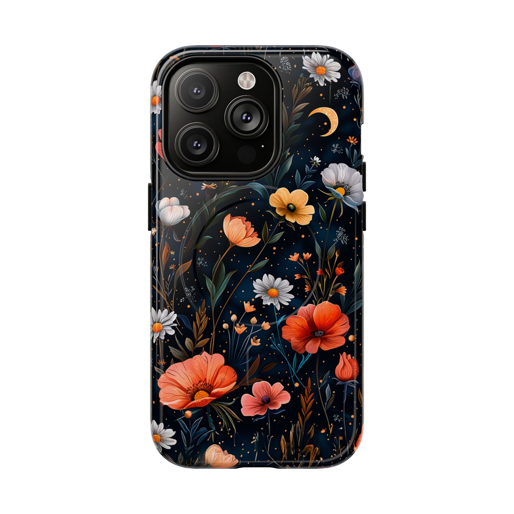 Magnetic Tough Case — Dark Floral Meadow with Moon & Daisies