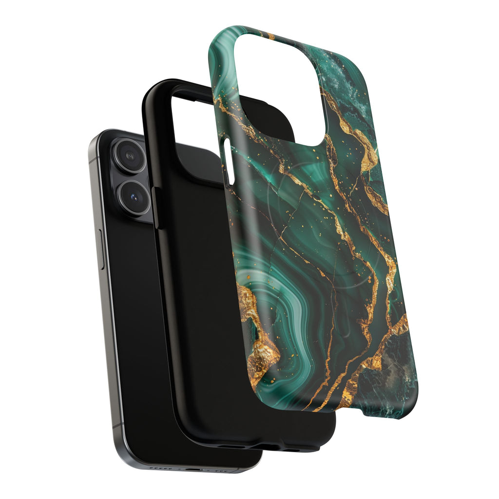 Green Marble Magnetic Phone Case — Emerald & Gold Abstract Tough Case