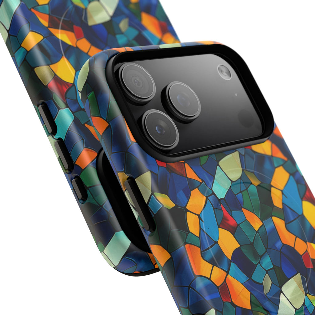Stained Glass Mosaic Tough Magnetic Phone Case — Vibrant Abstract Protective Cover