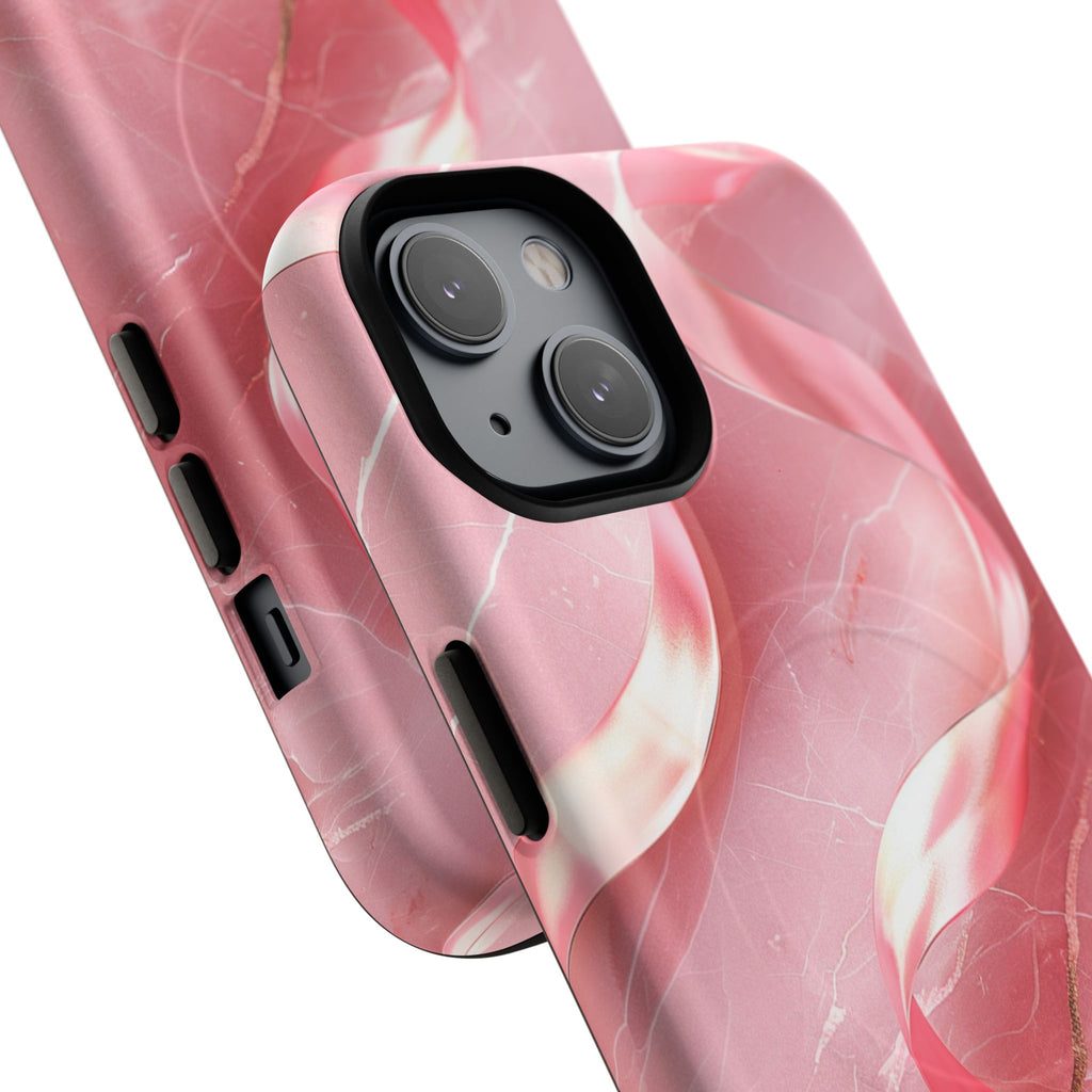 Pink Marble Tough Magnetic Phone Case — Abstract Rose Swirl Magnetic iPhone Cover